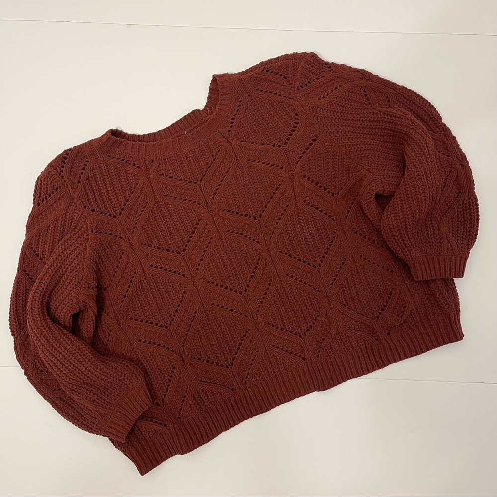 Maurice’s XXL cranberry boxy cropped 3/4 sleeve pointelle knit pullover sweater